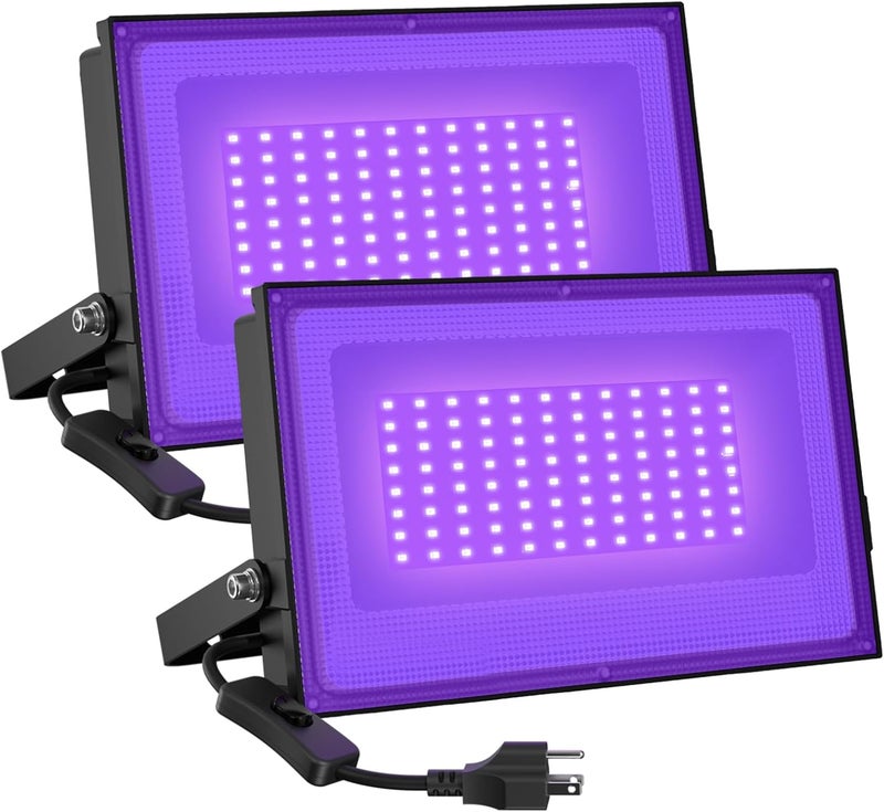 Onforu 2 Pack 60W LED Black Lights, Blacklight Flood Light with Plug, IP66 Waterproof Black Lights for Dance Party, Glow in The Dark, Halloween, Body Paint, Fluorescent Poster, Neon Glow - Image 1