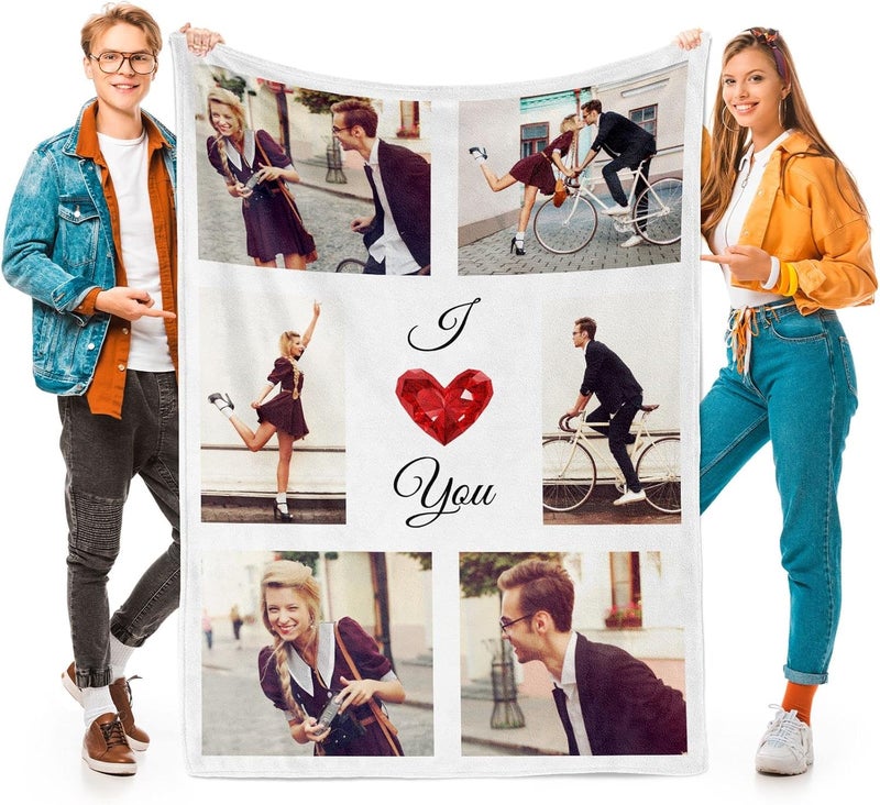 Printwoo هدايا أحبك للأزواج، بطانية مخصصة مع صور، بطانيات شخصية مع صور، بطانيات صور باستخدام صوري الخاصة، هدايا مخصصة للصديقات، الأصدقاء - Image 1