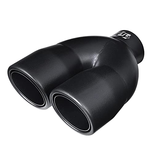Tritrust Black Dual Exhaust tip - 2.5" ID x 7"OD x 8.5"L - Double Wall Weld On Muffler Tail Pipe Stainless Steel Black Coated - Image 1