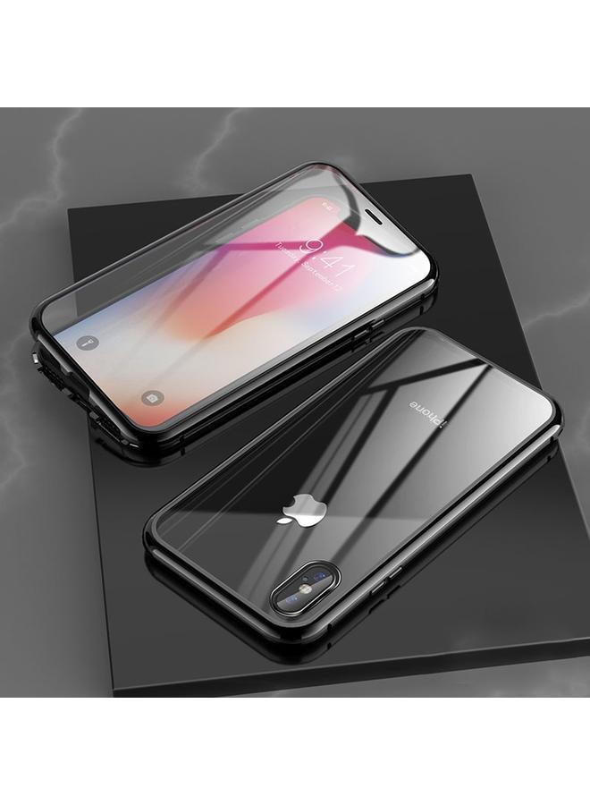 S-TOP Case For iPhone X / XS Ultra Slim Double Sides Magnetic Adsorption Angular Frame Tempered Glass Magnet Flip Case - Image 2