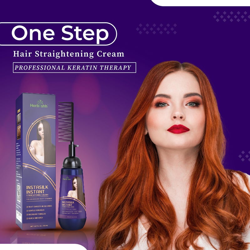 Herbishh Instant Hair Straightener Cream with Applicator Comb Brush â€“ Straightening in Seconds â€“ Smooths Curls, Tangles & Frizz â€“ Completely Straight Hair Treatment â€“ Gentle Ingredients â€“ 150 ml - Image 5