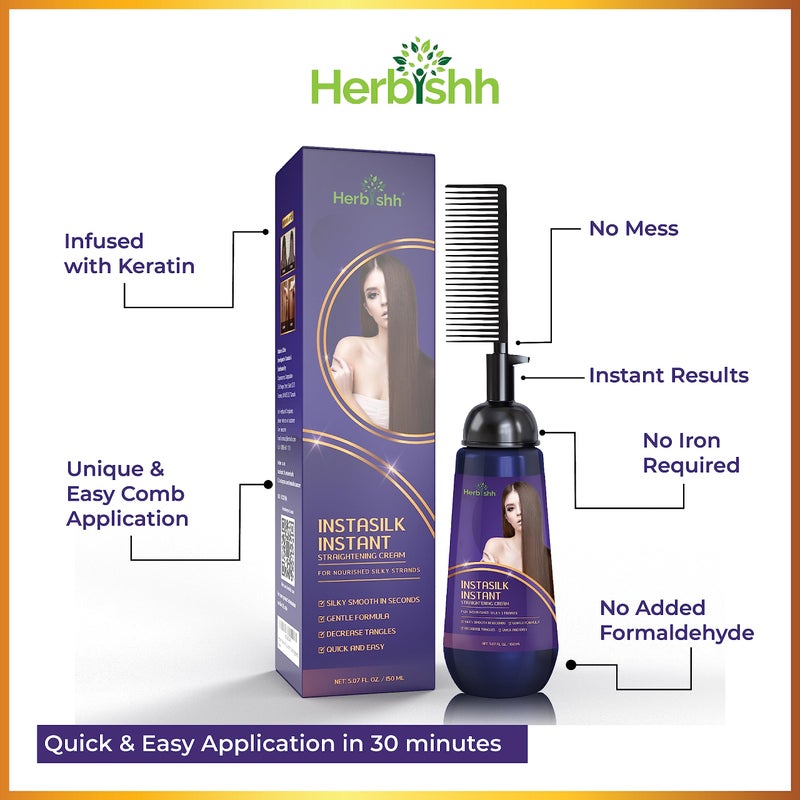 Herbishh Instant Hair Straightener Cream with Applicator Comb Brush â€“ Straightening in Seconds â€“ Smooths Curls, Tangles & Frizz â€“ Completely Straight Hair Treatment â€“ Gentle Ingredients â€“ 150 ml - Image 2