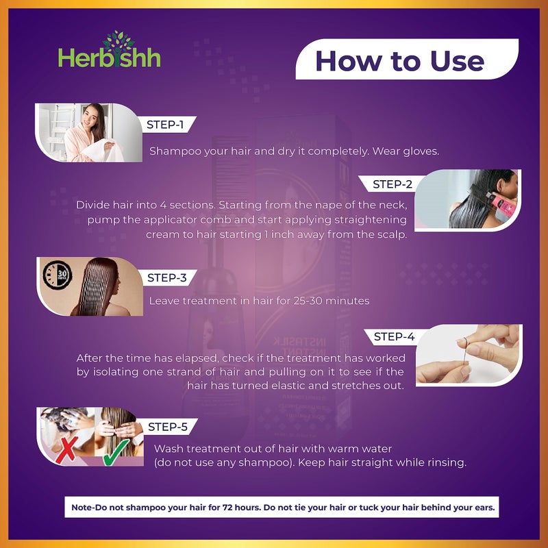 Herbishh Instant Hair Straightener Cream with Applicator Comb Brush â€“ Straightening in Seconds â€“ Smooths Curls, Tangles & Frizz â€“ Completely Straight Hair Treatment â€“ Gentle Ingredients â€“ 150 ml - Image 4