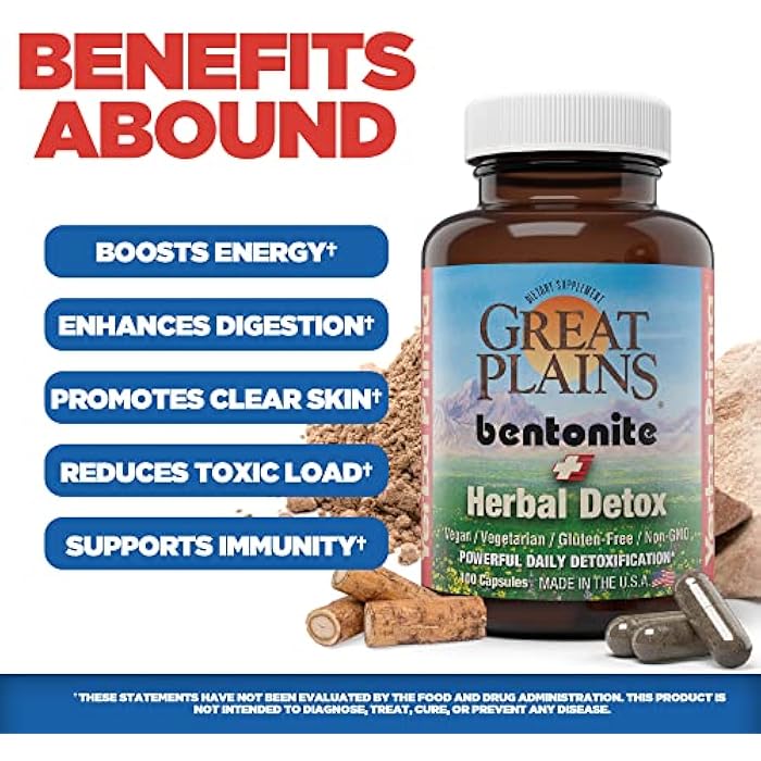 Yerba Prima Bentonite Clay Plus Herbal Detox, 100 Veg Capsules - Food Grade Clay from The Great Plains, USA - Colon & Liver Cleanse Supplement with Calcium Clay - Image 3