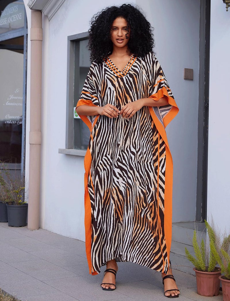 KECVOT Kaftan Dresses for Women V-Neck Print Swimsuit Cover Up Plus Size Beach Caftan Lounge Dress - Image 2