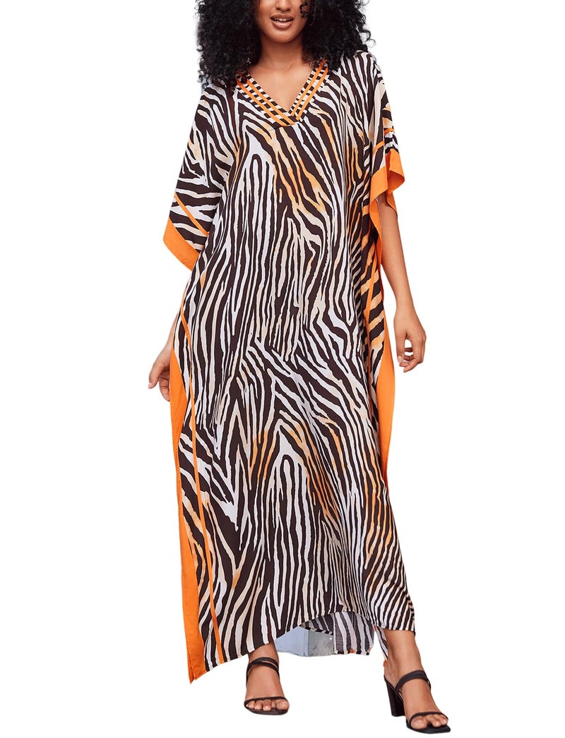KECVOT Kaftan Dresses for Women V-Neck Print Swimsuit Cover Up Plus Size Beach Caftan Lounge Dress - Image 1