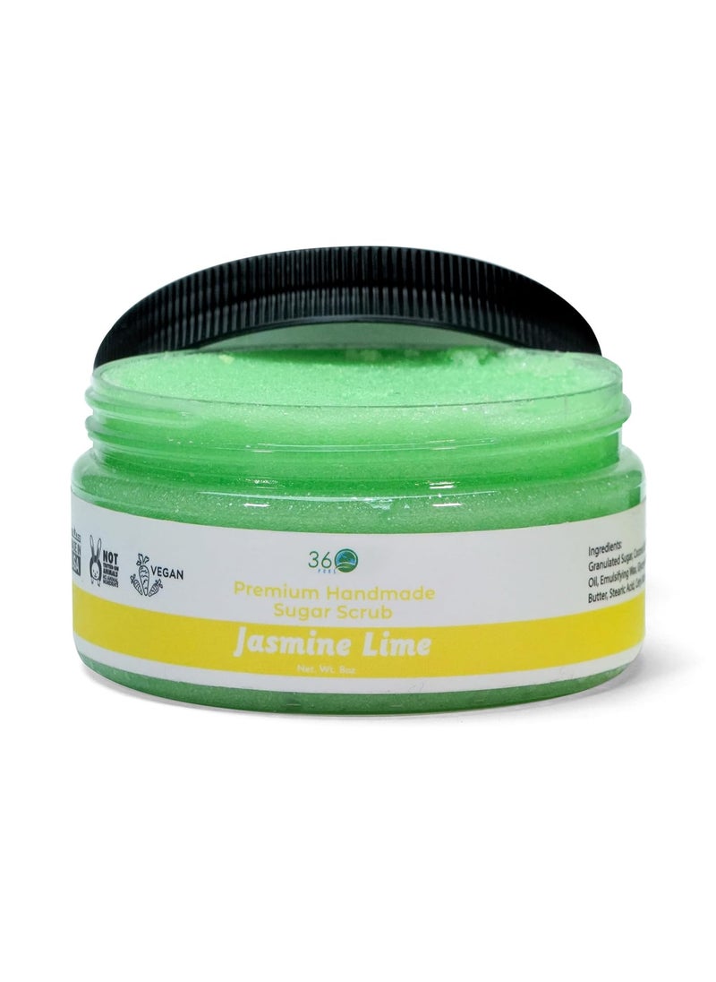 360Feel Jasmine Lime Sugar Body Scrub - Suitable for Acne Scars and Stretch Marks - Foot Scrub - Great For Women's Body - 8 Fluid Ounce 
