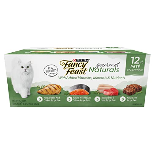 Fancy Feast Purina Fancy Feast Grain Free Wet Cat Food Pate Variety Pack Gourmet Naturals–Beef, Chicken, Salmon, Trout and Tuna - (2 Packs of 12) 3 oz. Cans - Image 1