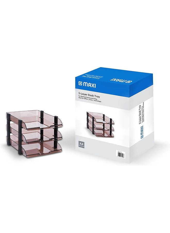 Maxi 3 Layers Plastic Document Tray Dark Brown Suitable For A4 Document - Image 1