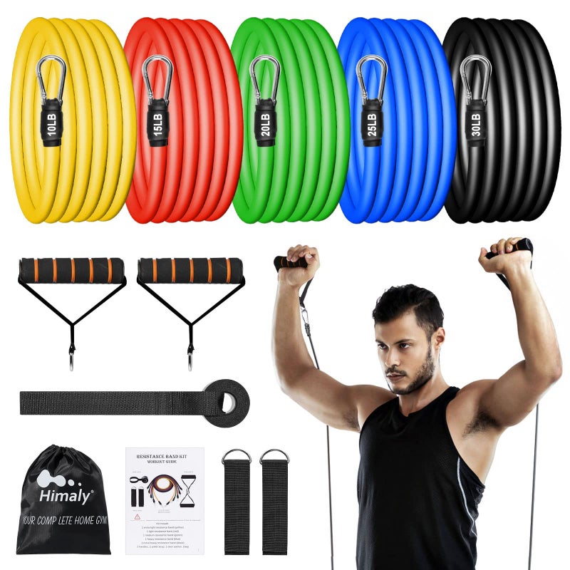 Resistance Bands Set (12pcs)  Workout Bands with Handles  Door Anchor  Ankle Straps and Carry Bag  Exercise Bands for Shape Body and Home Workouts