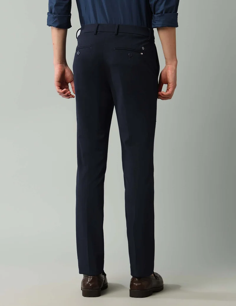 Arrow Navy Solid Slim Fit Trousers for Men | Best Price UAE
