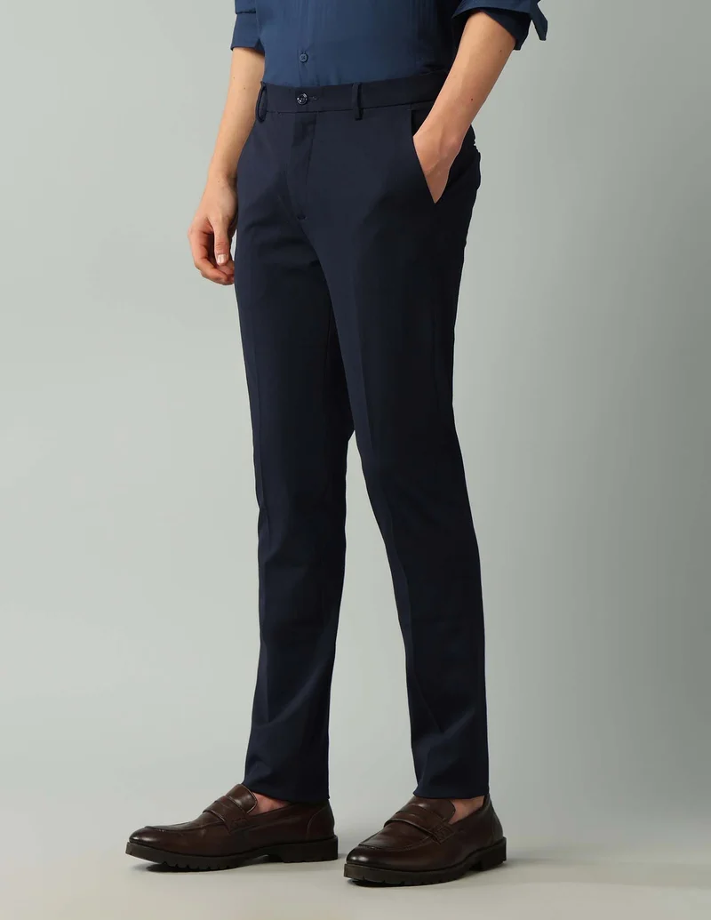 Arrow Navy Solid Slim Fit Trousers for Men | Best Price UAE