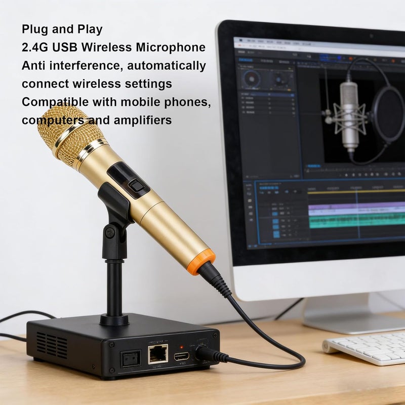 GOWENIC ميكروفون لاسلكي 2.4G، ميكروفون ديناميكي احترافي مع مستقبل USB للهاتف والكمبيوتر ومكبر الصوت والكاريوكي والأداء الخارجي - Image 2