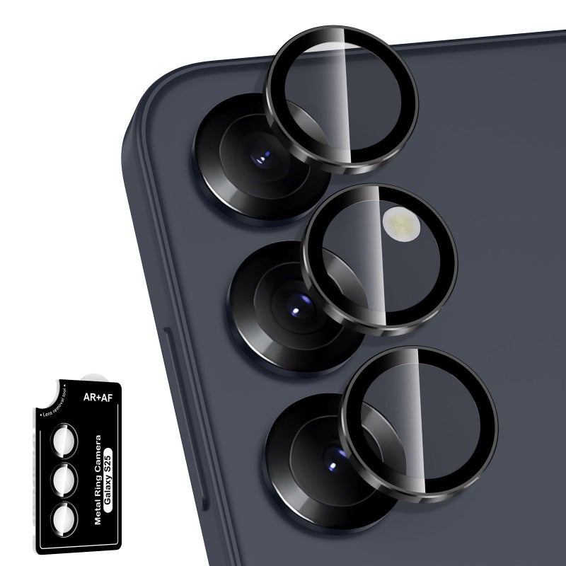 Avocase for Samsung Galaxy S25 Camera Lens Protector, Individual Metal Ring Tempered Glass Lens Cover, [Strong Adsorption] Scratch Resistant Ultra-Thin HD Clear Lens Cover, 1 Set-Black Ring - Image 1