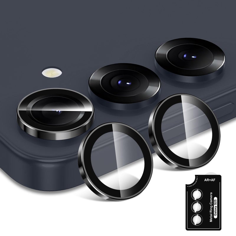 Avocase for Samsung Galaxy S25 Camera Lens Protector, Individual Metal Ring Tempered Glass Lens Cover, [Strong Adsorption] Scratch Resistant Ultra-Thin HD Clear Lens Cover, 1 Set-Black Ring - Image 2