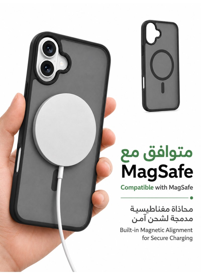 ORYXA iPhone 16 Plus Case, 2 IN 1 Magnetic Phone Cover + Screen Protector, For iPhone 16 Plus, Compatible with MagSafe, Translucent Matte Shockproof Cover, Slim Full Protection, Black - Image 5