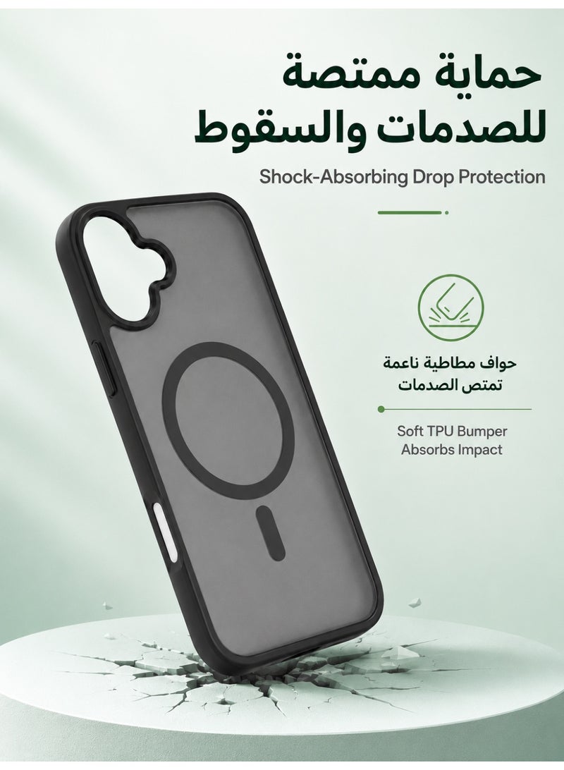ORYXA iPhone 16 Plus Case, 2 IN 1 Magnetic Phone Cover + Screen Protector, For iPhone 16 Plus, Compatible with MagSafe, Translucent Matte Shockproof Cover, Slim Full Protection, Black - Image 4
