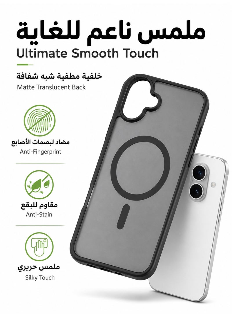 ORYXA iPhone 16 Plus Case, 2 IN 1 Magnetic Phone Cover + Screen Protector, For iPhone 16 Plus, Compatible with MagSafe, Translucent Matte Shockproof Cover, Slim Full Protection, Black - Image 3