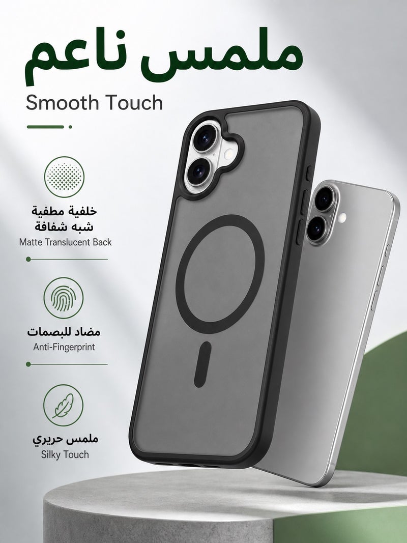 ORYXA iPhone 16 Plus Case, 2 in 1 Magnetic Cover + Screen Protector for iPhone 16 Plus, MagSafe Compatible, Translucent Matte Shockproof Back Cover, Slim Full Protection, Black - Image 3