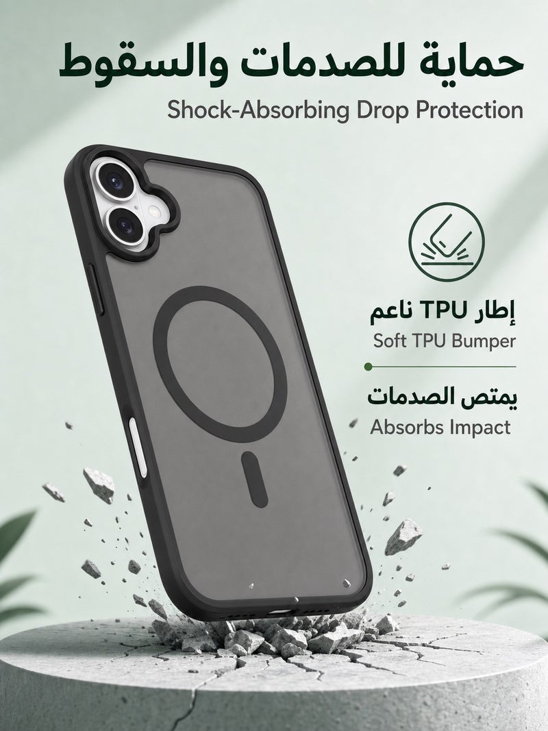 ORYXA iPhone 16 Plus Case, 2 in 1 Magnetic Cover + Screen Protector for iPhone 16 Plus, MagSafe Compatible, Translucent Matte Shockproof Back Cover, Slim Full Protection, Black - Image 4