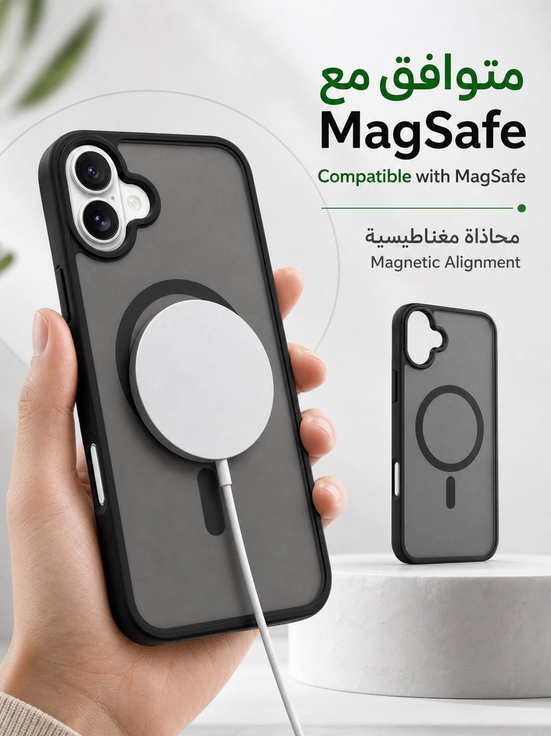 ORYXA iPhone 16 Plus Case, 2 in 1 Magnetic Cover + Screen Protector for iPhone 16 Plus, MagSafe Compatible, Translucent Matte Shockproof Back Cover, Slim Full Protection, Black - Image 5