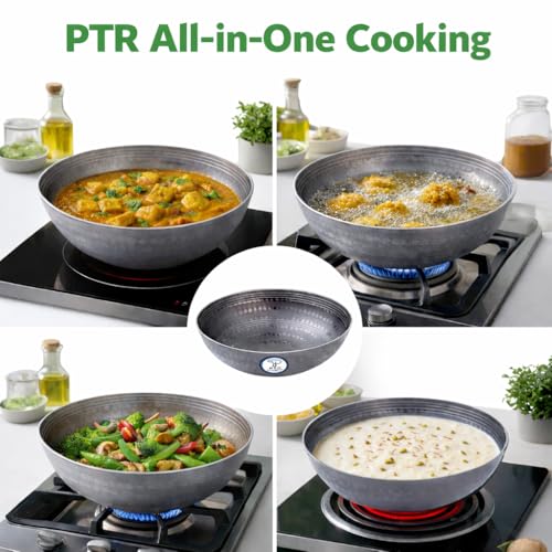 PTR 12 Inch 4 Litre Hammered Iron Kadhai Original Lohe Ki Kadai Handle-Free Deep Frying Pan for Roasting Frying Heavy Base Gas and Induction Compatible Food Grade Iron Smooth Edge - Image 4