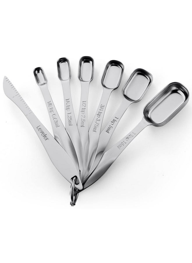 Spring Chef Spring Chef Stainless Steel Measuring Spoons Set of 7 with Leveler, Rectangular Metal Teaspoon & Tablespoon Measuring Spoons for Dry & Liquid Ingredients - Nesting Kitchen Gadgets For Baking & Cooking  - Image 1