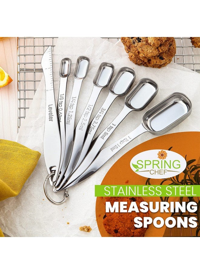 Spring Chef Spring Chef Stainless Steel Measuring Spoons Set of 7 with Leveler, Rectangular Metal Teaspoon & Tablespoon Measuring Spoons for Dry & Liquid Ingredients - Nesting Kitchen Gadgets For Baking & Cooking  - Image 2