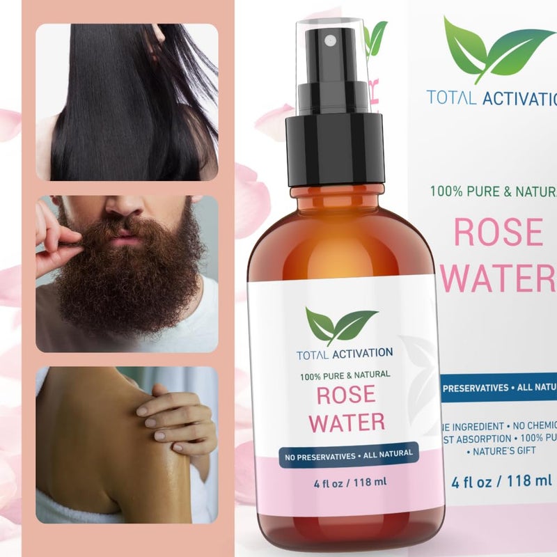 Total Activation Organic Rose Water Spray for Face â€“ 100% Pure Moroccan Rosewater Toner â€“ Natural Hydrating Mist for Skin, Hair & Body â€“ Gentle Makeup Remover for Dry, Oily, and Combination Skin â€“ 4 oz - Image 2