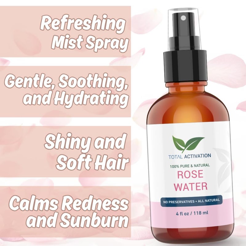 Total Activation Organic Rose Water Spray for Face â€“ 100% Pure Moroccan Rosewater Toner â€“ Natural Hydrating Mist for Skin, Hair & Body â€“ Gentle Makeup Remover for Dry, Oily, and Combination Skin â€“ 4 oz - Image 4