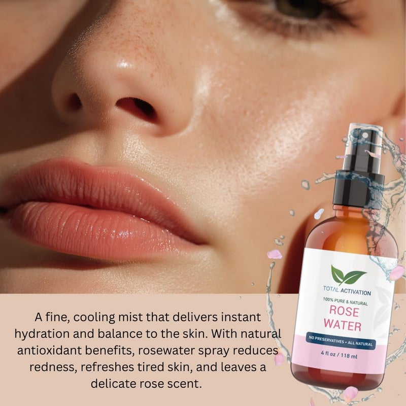 Total Activation Organic Rose Water Spray for Face â€“ 100% Pure Moroccan Rosewater Toner â€“ Natural Hydrating Mist for Skin, Hair & Body â€“ Gentle Makeup Remover for Dry, Oily, and Combination Skin â€“ 4 oz - Image 5