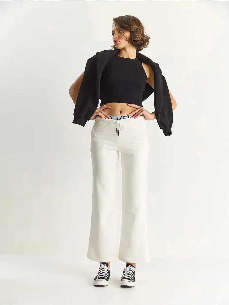 Bianco Lucci Ivory Natural LUCCI Flare Fit Drawstring Pocket Sweatpants for Women | Best Price UAE