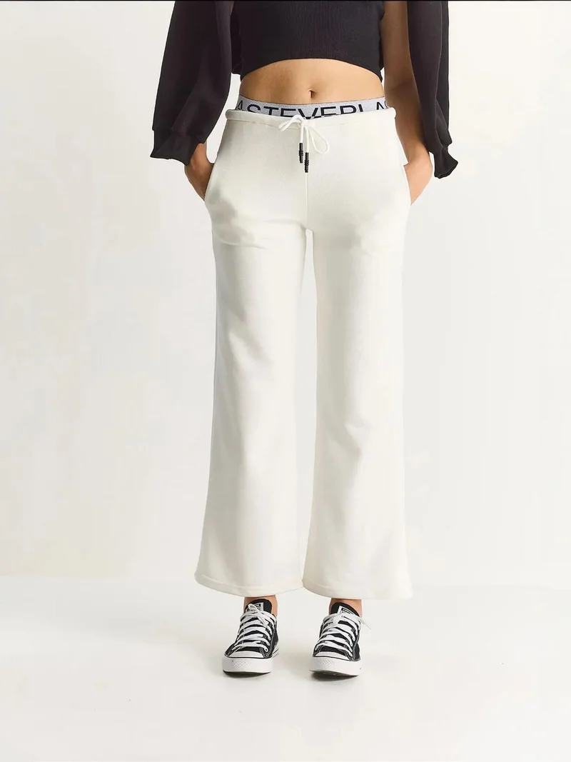 Bianco Lucci Ivory Natural LUCCI Flare Fit Drawstring Pocket Sweatpants for Women | Best Price UAE