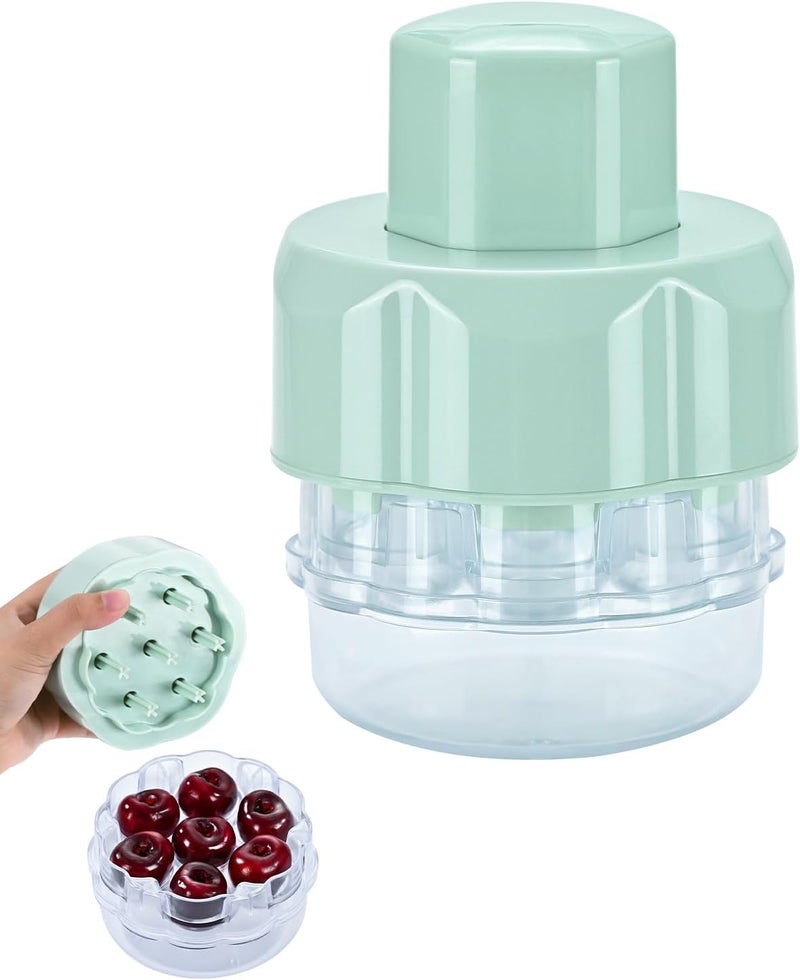 COFFWAY Cherry Pitter Tool, Multiple Fruit Remover, Mint Green, Kitchen Gadget for Cake Making and Fruit Salads - Image 1
