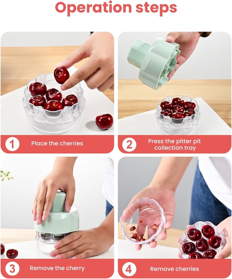 COFFWAY Cherry Pitter Tool, Multiple Fruit Remover, Mint Green, Kitchen Gadget for Cake Making and Fruit Salads - Image 4