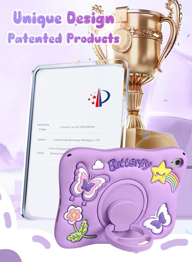 Kidcube for iPad 10th Generation Case 10.9 Inch 2022 - for Girls Cute Kawaii Girly 3D Purple Butterfly Design Cover with Rotating Stand & Strap Unique Silicone Women Teen for iPad Case 10th Generation - Image 5