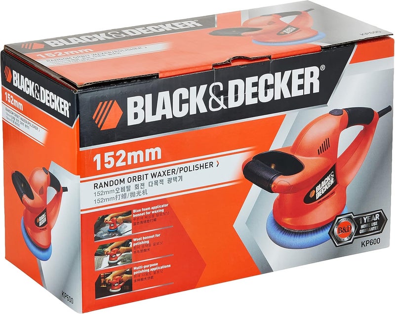 بلاك اند ديكر جهاز تلميع/تشميع كهربائي للسيارات، 60 واط، 4400 دورة في الدقيقة، 152 مم، برتقالي/أسود - Kp600-Ae، - Image 4