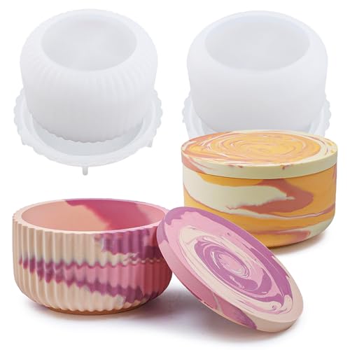 japleed 2Pcs Large Jar Resin Mold with Lid Silicone Resin Box Mold Cylinder Container Mold for Epoxy Resin Jewelry Trinket Candle Holder Organizer Mold Plant Pot Mold DIY Resin Concrete Crafts Home Decor - Image 1