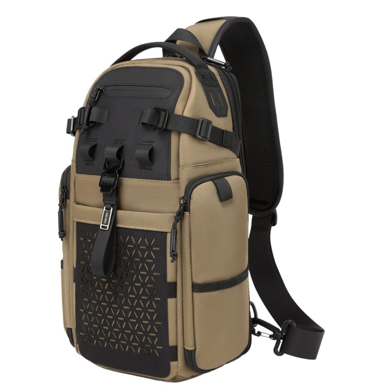 OZUKO Water-Resistant Oxford Tactical Anti-Theft Sling Bag for Men, 40 x 14 x 22 cm, Large Capacity Travel and Outdoor Bag, Brown, 9844 - Image 1