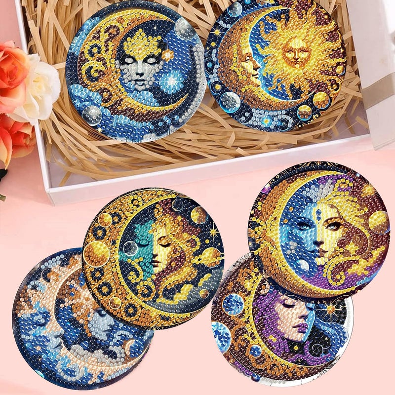 mrpwnle 8 Pack Diamond Art Coasters Kits Sun Moon Diamond Painting Coasters Kit Set with Holder Cork Pads, DIY Non Slip Coaster Craft Kits for Adults Beginners Ideal Gifts - Image 4