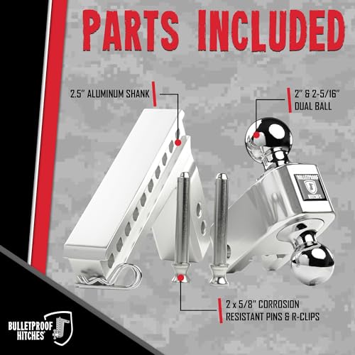 BulletProof Hitches - 2.5" Aluminum Trailer Hitch (14,000 lb. Rating) - Adjustable Hitch with 6" Drop/Rise and 2" & 2-5/16" Dual Ball - Corrosion-Resistant Tow Hitch - Image 2