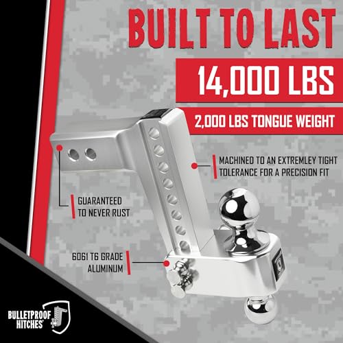 BulletProof Hitches - 2.5" Aluminum Trailer Hitch (14,000 lb. Rating) - Adjustable Hitch with 6" Drop/Rise and 2" & 2-5/16" Dual Ball - Corrosion-Resistant Tow Hitch - Image 5