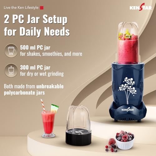 Kenstar Nutrino Mixer Grinder Blender | 2 Jar 350W | High Power Motor Juicer | Blender and Mixer | Durable ABS Body | Blue & Black - Image 2