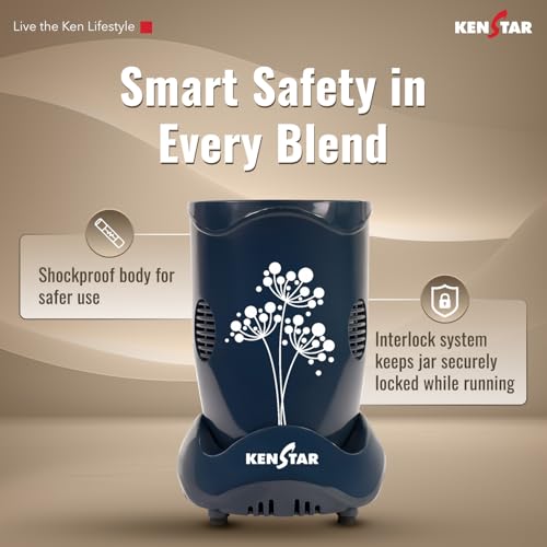 Kenstar Nutrino Mixer Grinder Blender | 2 Jar 350W | High Power Motor Juicer | Blender and Mixer | Durable ABS Body | Blue & Black - Image 4
