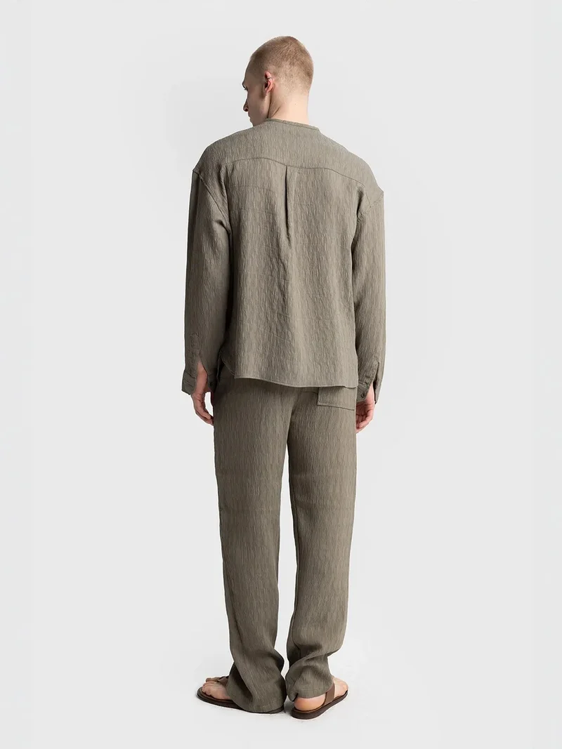 Giesto Khaki Green GIESTO Textured Long Sleeve Crew Neck Shirt for Men | Best Price UAE