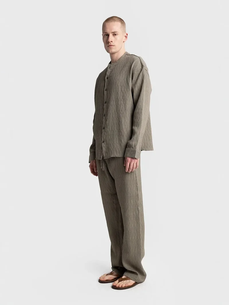 Giesto Khaki Green GIESTO Textured Long Sleeve Crew Neck Shirt for Men | Best Price UAE
