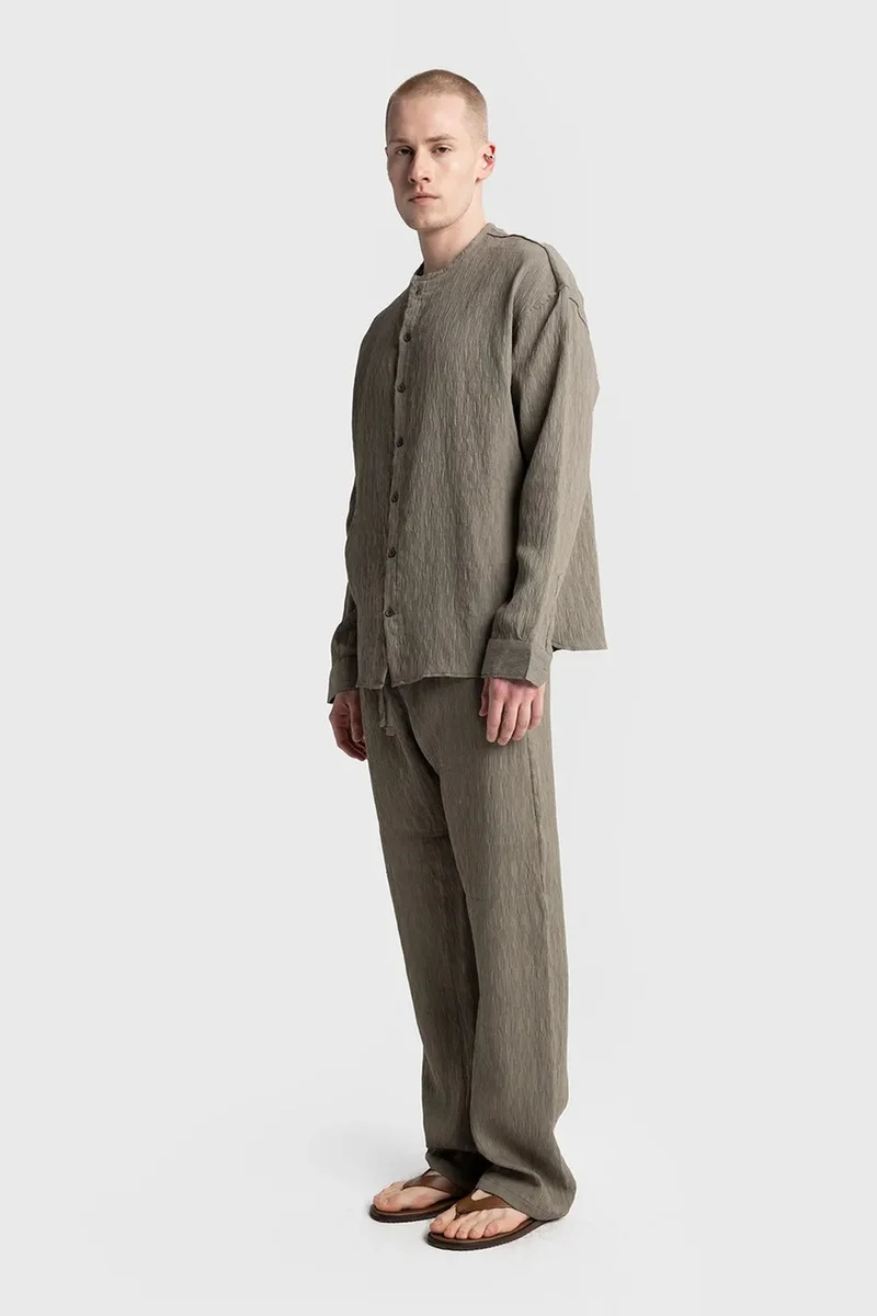 Giesto Khaki Green GIESTO Textured Long Sleeve Crew Neck Shirt for Men | Best Price UAE