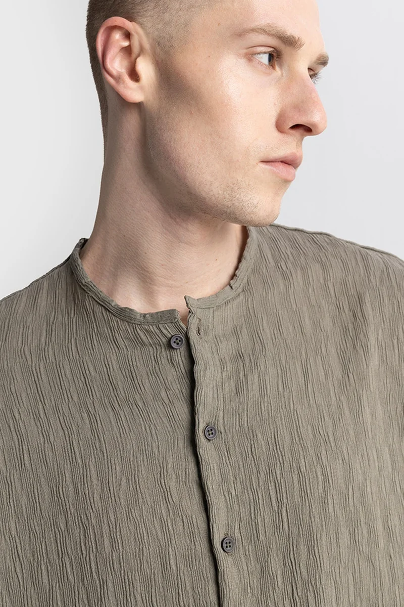 Giesto Khaki Green GIESTO Textured Long Sleeve Crew Neck Shirt for Men | Best Price UAE