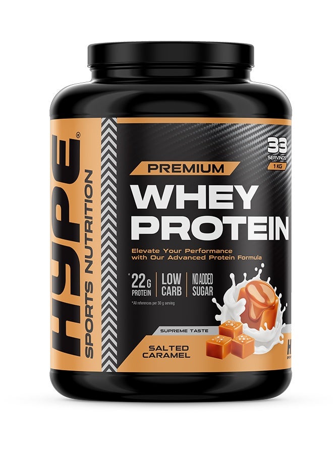 هايب مسحوق واي بروتين نكهة الكراميل المملح | ١ كيلوغرام | ٢٢ غرام بروتين، قليل السكر لنمو العضلات - Image 1