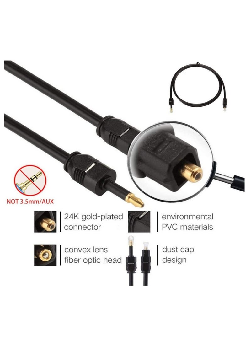 Generic - Digital Optical Audio Cable Toslink to Mini Toslink 3.5mm Gold Plated Heavy Duty PVC Jacket for Soundbar Mini TV Box DVD CD Game Console Noise-Free High Fidelity Sound 1m - Image 1